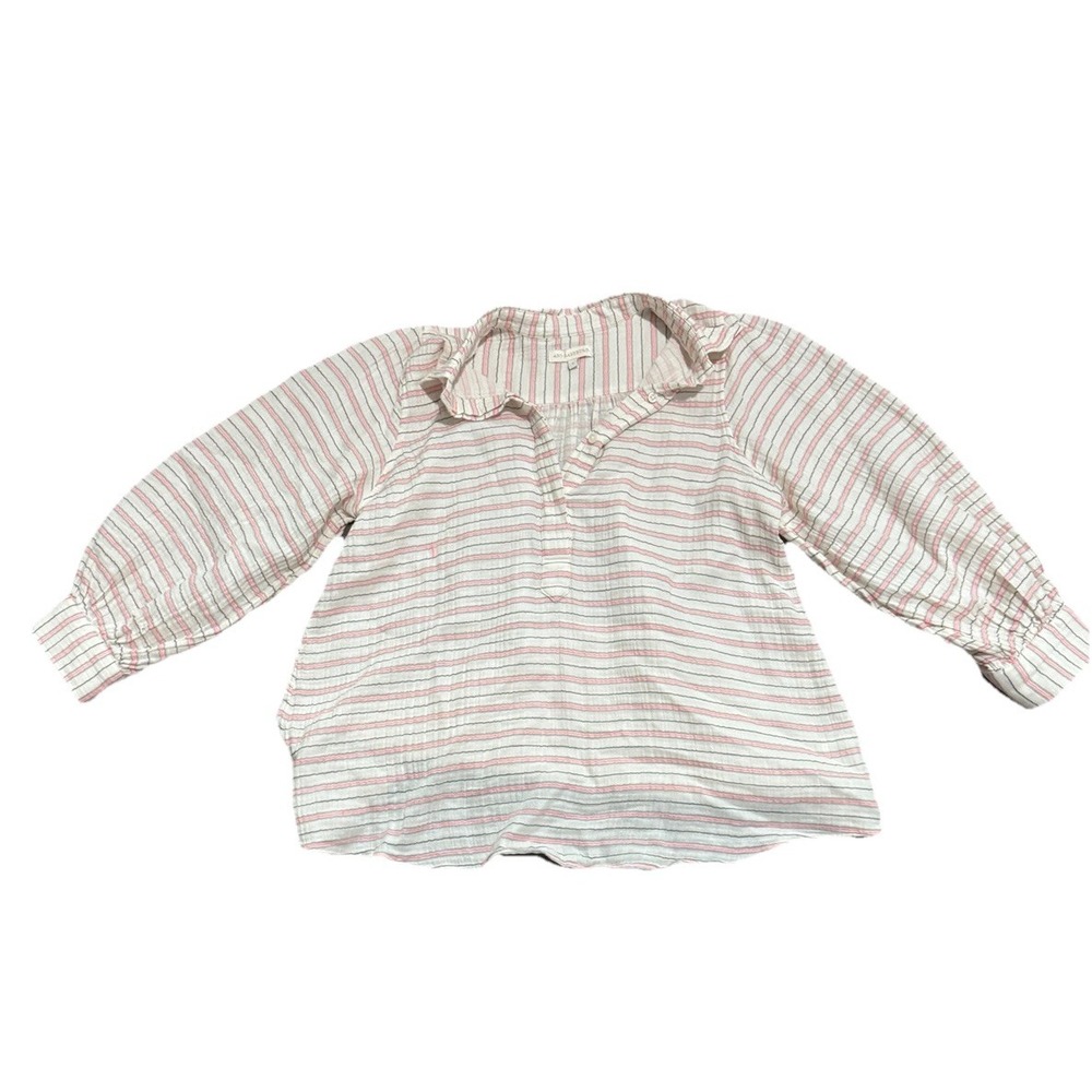 ANN MASHBURN  Shirt Medium White  & Pink Stripe Cotton Button Front